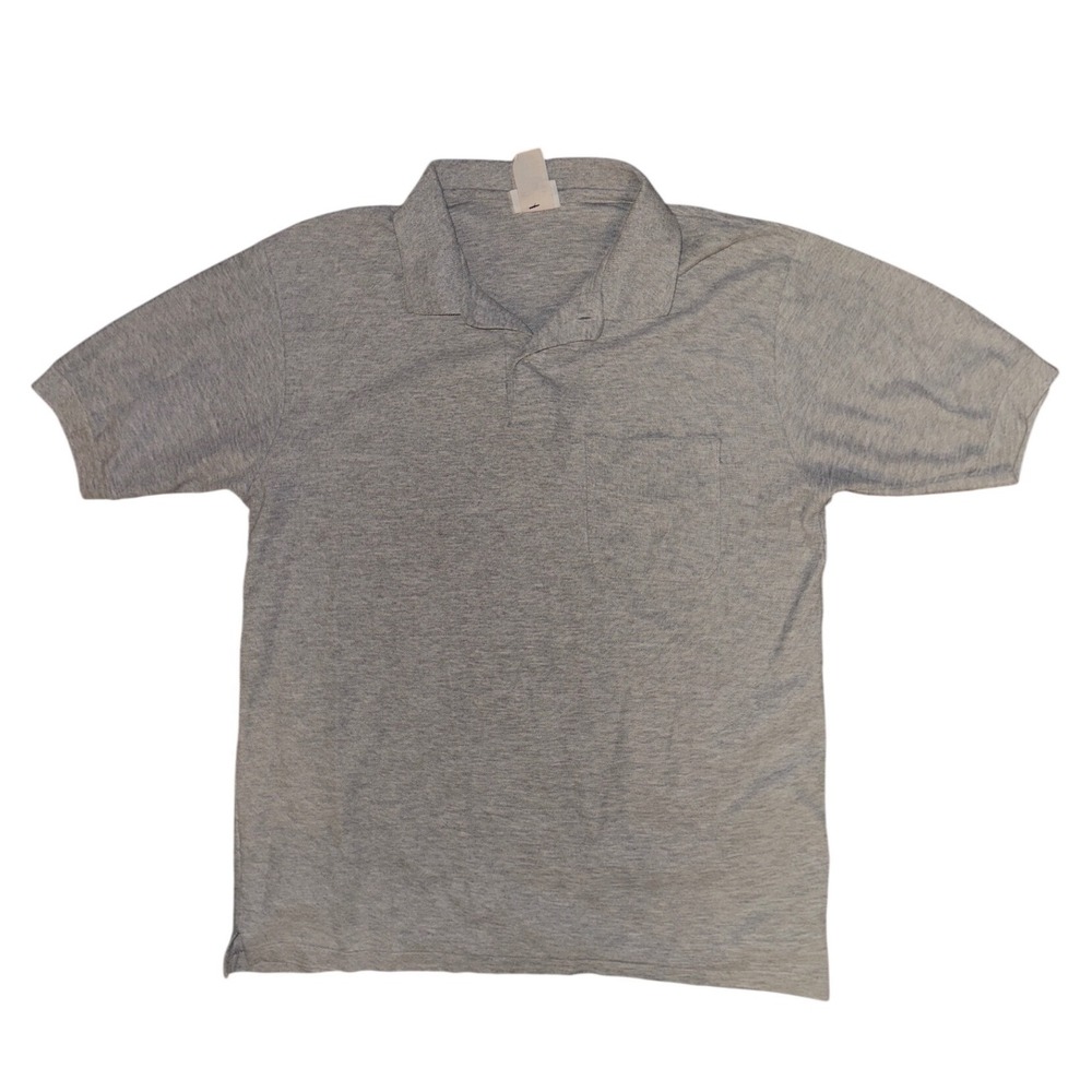 Puritan Mens Heather Grey Short Sleeve Pocket Polo Shirt Size M Made in USA